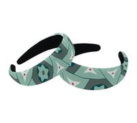 Headbands Women Hair Head Bands 2 Pieces Wide Top Turban Velvet Hair Bands Elastic Headband Blue Geometric Floral Triangle Pattern Fashion Head Wrap, 2 Size