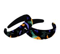 Headbands Women Hair Head Bands 2 Pieces Wide Top Turban Velvet Hair Bands Elastic Headband Happy Halloween Pumpkin-69 Fashion Head Wrap, 2 Size