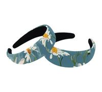 Headbands Women Hair Head Bands 2 Pieces Wide Top Turban Velvet Hair Bands Elastic Headband White Daisy Blue Background Cute Fashion Head Wrap, 2 Size