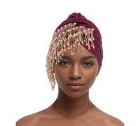 Headbands Women's African Turban Hat for Women, Muslim Pleated Beads with Tassels, Headscarf, Wrap Cap, Chemo Cancer Cap, Running Headband Women's Neon (M)