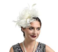 Headbands Women's Winter Beaded Hat for Women, Wedding, Cocktail, Mesh, Feathers, Hair Clip, Tea Party Headband, Sweatbands Set Neon (Beige, One Size)