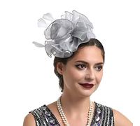 Headbands Women's Winter Beaded Hat for Women, Wedding, Cocktail, Mesh, Feathers, Hair Clip, Tea Party Headband, Sweatbands Set Neon (Grey, One Size)