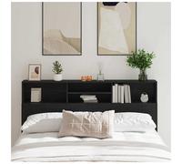 Headboard cabinet Black oak 180cm Slim wall-mounted engineered wood storage unit