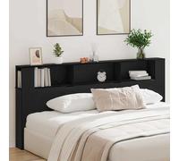 Headboard Cabinet Black Oak 220cm Slim Engineered Wood Wall-Mount Shelf Storage