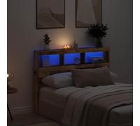 Headboard Cabinet with LED Old Wood 140x17x102 cm