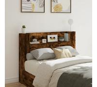 Headboard Cabinet with LED Smoked Oak 140x16.5x103.5 cm Berkfield Home Brown One Size