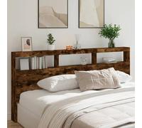 Headboard Cabinet with LED Smoked Oak 220x17x102 cm