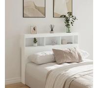 Headboard Cabinet with LED White 140x17x102 cm