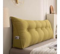 Headboard Cushions for Double Beds Large Triangle Backrest Pillow Reading Support Cushion with Removable Cover (Green 180x50x20cm) - Perfect for Lumbar Support and Comfort.