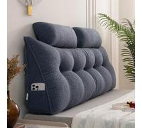 Headboard Pillow Full Twin Double King Size - Triangular Wedge Bed Pillow with Head Roll Pillow Backrest Pillows Teddy Velvet Bed Rest Reading Pillows Positioning Support Cushion(180x50x20cm,Blue)