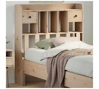 Headboard Solid Pinewood Natural 75cm with 6 Compartments & 2 Drawers for 180cm