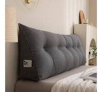 Headboard Wedge Pillow Large Triangular Bed Backrest Pillow, Twin Full Queen King Size Back Support Cushion Daybed Reading Pillows Lumbar Positioning Bolster with Removable Cover(80x50x20cm,Gray1)