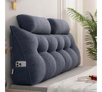 Headboard Wedge Pillow + Neck Roll Pillows, Soft Teddy Fluffy Sofa Daybed Positioning Lumbar Support Bolster, Large Triangular Rest Reading Backrest (150x50x20cm,Blue)