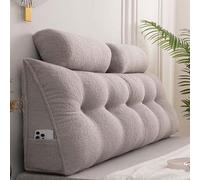 Headboard Wedge Pillow + Neck Roll Pillows, Soft Teddy Fluffy Sofa Daybed Positioning Lumbar Support Bolster, Large Triangular Rest Reading Backrest (150x50x20cm,Gray)