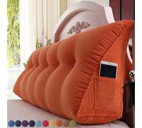Headboard Wedge Pillows, Large Triangular Headboard Pillow Corduroy Headboard Backrest Bed Rest Bolster Pillow Back Support Reading Pillow for Sitting in Bed,Orange,120X50X20CM