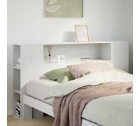 Headboard White Rustic Solid Pinewood 200cm Storage Freestanding 7 Compartments