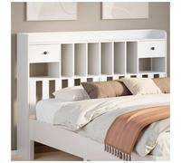 Headboard White Solid Pinewood 186x23x110cm Freestanding Storage 6+2 drawers