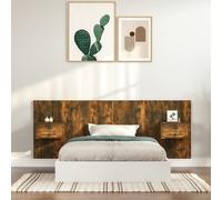 Headboard with 2x Floating Bedside Cabinets Smoked Oak 120x80cm Engineered Wood