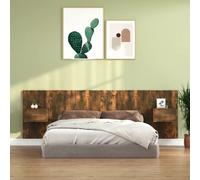 Headboard with 2x Wall-Mounted Bedside Cabinets Smoked Oak 160x80 cm Engineered