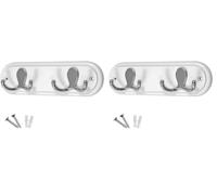Headbourne Compact Door Wall Mounted Robe Coat Rack with 2 Double Hooks, Fixings Included, 22.5cm, Polished Chrome on White (Pack of 2)