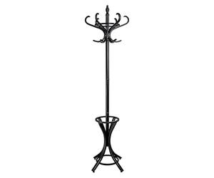 Headbourne Solid Wood Traditional Floor-Standing Hat and Coat Stand with Umbrella Holder 185cm, Rotating Top Tier - Black