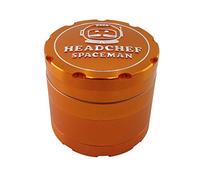 Headchef Spaceman Metal Herb Grinder with Laser Beam Cut, Ultra Sharp Teeth and Sifter Scraper, Version 2 - 4 Piece Grinder, 55mm (Sun Flare Orange)
