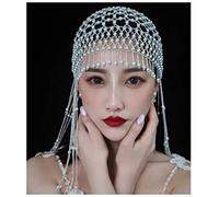 Headdress Pearl Hair Accessories bridal hairband Handmade Hollowed Tassel Forehead Headpiece Head Chain Women Luxury Head Cap Hat Headband Head Chain(Style 1)