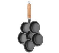 Headerbs Cast Iron 5 Hole Egg Pan Non Stick Breakfast Skillet Omelets Pancakes Fried Eggs Wood Handle Gas Stove Induction Cooker