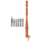 Headerbs Dip Pen Set, Lightweight Resin Wood Handle, 6 Interchangeable Nibs for Elegant English Calligraphy Practice and Writing (Brown)