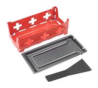 Headerbs Mini Raclette Grill Set Carbon Steel Portable Cheese Melter with Baking Tray and Spatula Red Tabletop Grilling Tool for Indoor BBQ Korean Style Cooking Home Parties (Steel handle set red