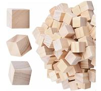 Headerbs Square Wooden Cubes, 2x2x2cm Unfinished Wood Blocks, 100pcs for Crafting and Parent-Child Interaction