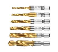 Headerbs Tap Drill Bit Set 6Pcs High Speed Steel Spiral Hex Shank, 3 in 1 Drill Chamfer Tap Combination Set for Metal Threading, Includes M3 M4 M5 M6 M8 M10 Bits for and Professional