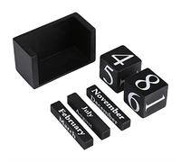 Headerbs Wood Block Perpetual Calendar Wooden Cubes Date Display Black Wood Desktop Decor Reusable Month and Number Blocks Easy Manual Change for Home Office Cafe Restaurant (Black)