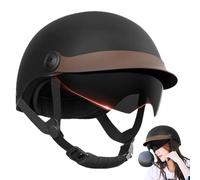 Headgear For Adults Motorcycle - Retro Low Profile Half Shell, Retractable Drop Down Sun Shield, Quick Release Chin Strap, Moisture Wicking Liner, Matte Black Biker Cap | For Men
