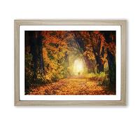 Heading Through An Autumn Forest In Abstract Modern Art Framed Wall Art Print, Ready to Hang Picture for Living Room Bedroom Home Office Décor, Oak A3 (46 x 34 cm)