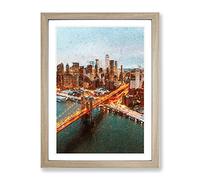 Heading To New York City Modern Framed Wall Art Print, Ready to Hang Picture for Living Room Bedroom Home Office Décor, Oak A4 (34 x 25 cm)