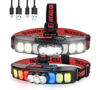 Headlamp 2 Pack LED Rechargeable Head Torch with 6 Modes, Red Light 18000 High Lumen Headlight, Bright Head Lamp IPX5 Waterproof USB Head Torches for Outdoor Fishing, Hiking, Camping, Running