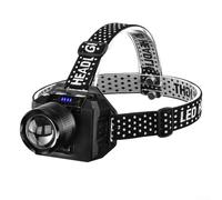 Headlamp LED Rechargeable 500 Meter Range Rotating Zoom Motion Sensor Hands-Free Operation 2400mAh Battery Multi-Light Modes for Camping Hiking Outdoor Night Use Silver Black Blue(D)