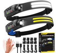 Headlamp Rechargeable,2 Pack 230° Wide Beam Head Lamp,2000 Lumen Super Bright LED Headlamp with Motion Sensor,Waterproof 0.14lb Lightweight Head Lights for Forehead Hiking Running,Camping Essentials