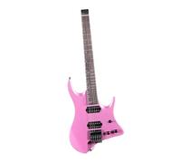 Headless Electric Guitar Solid Mahogany Body Maple Neck Humbucker Pickup 6 Strings Fixed Bridge(Pink)