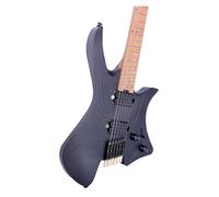 Headless Electric Guitar with Roasted Ash Body Fixed Bridge Ultra-Light Small Full-Scale Travel-Friendly Design for Performances(Black)