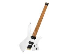 Headless Electric Guitar with Roasted Ash Body Fixed Bridge Ultra-Light Small Full-Scale Travel-Friendly Design for Performances(White)