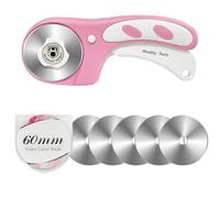 Headley Tools Rotary Cutter 60mm Upgraded with Bearing Design for Smoother and deeper cutting, Ergonomic Handle Rolling Cutter with Safety Lock for Fabric, Fabric, Leather, Crafting, Sewing, Pink