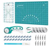 Headley Tools Rotary Cutter Set - 45mm Fabric Cutter, 5 Extra Rotary Blades, A3 Cutting Mat, Quilting Ruler and Sewing Clips, Craft Knife Set, Ideal for Crafting, Sewing, Patchworking,Turquoise