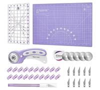 Headley Tools Rotary Cutter Set - 45mm Fabric Cutter, 5 Extra Rotary Blades, A3 Cutting Mat, Quilting Ruler and Sewing Clips, Craft Knife Set, Ideal for Crafting, Sewing, Patchworking, Purple