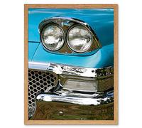Headlight 1950S American Blue Vintage Car Classic Automobile Art Print Framed Poster Wall Decor 12X16 Inch