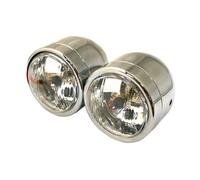 HEADLIGHT DOMINATOR TWIN-ROUND CHROME SIDE MOUNTED ** DIP TO CENTRE **