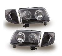 Headlights compatible with Volkswagen Polo 6N2 1999 2000 2001 GV-1648 Front Lights Car Lamps Car Lights Headlamp Headlamps Driver And Passenger Side Complete Set Headlight Assembly Angel Eyes Black