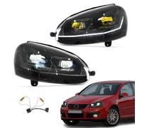 Headlights Fit for VW Golf Mk5 Estate & Hatchback 03-09/Jetta Mk5 1K2 05-10 | Headlamp XENON/HID 12pin-plug With Sequential Turn Signals,Animation DRL,With Emark,Pair,Golden Eye Lens (can be turned off)