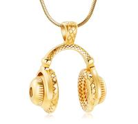 Headphone Cremation Jewelry for Ashes Keepsake Urn Necklace for Human Pet Ashes Locket Memorial Music Headset Pendant Necklace (Gold)